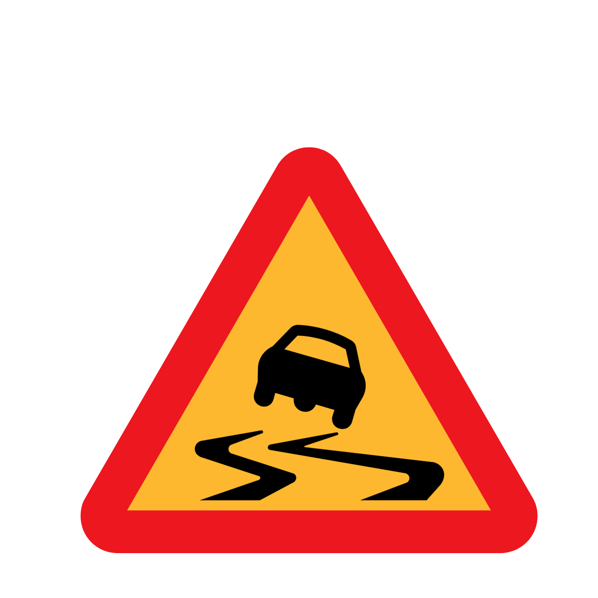 Slippery road warning sign